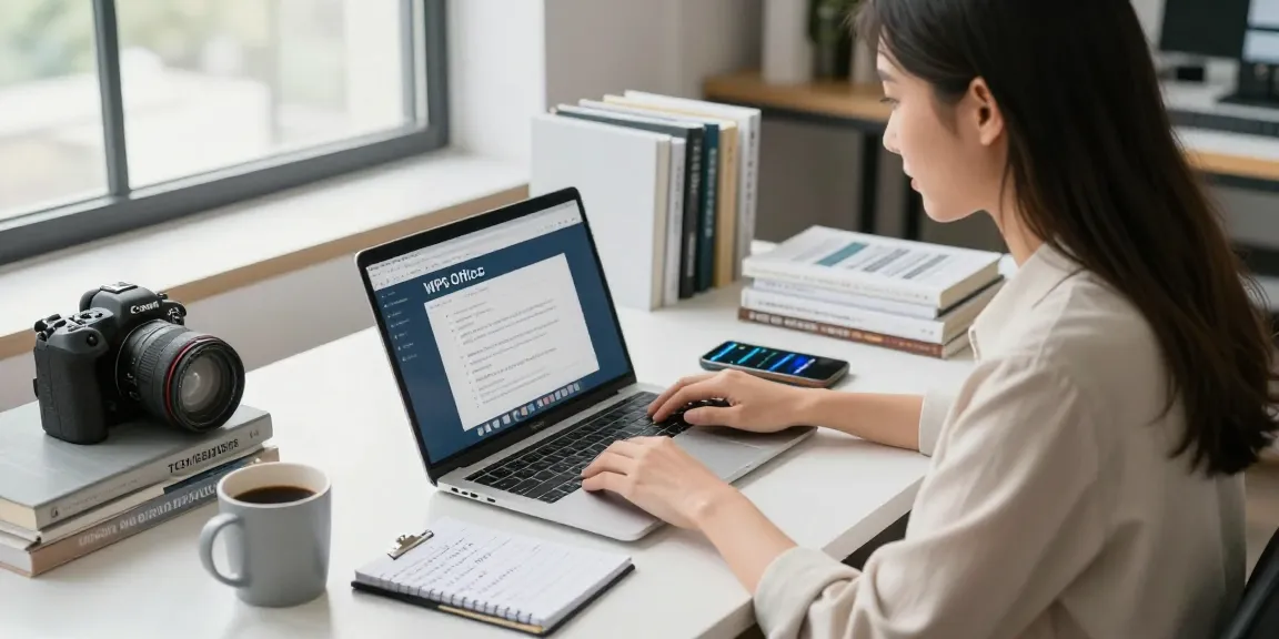 Download WPS Office in an inspiring office setting with a professional working at her laptop.